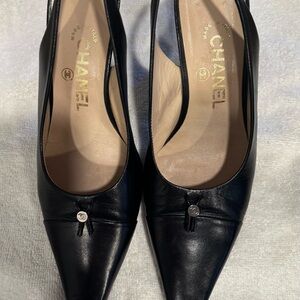 CHANEL Black Slingback Leather Heels